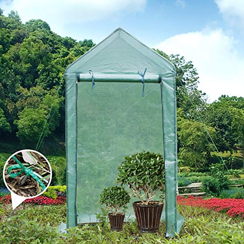 Yorbay Foliengewächshaus Gewächshaus für Tomaten, mit Gitternetzfolie für Garten zur Aufzucht, spitzdach, Grün, 100×50×190cm (LxBxH) Mehrweg